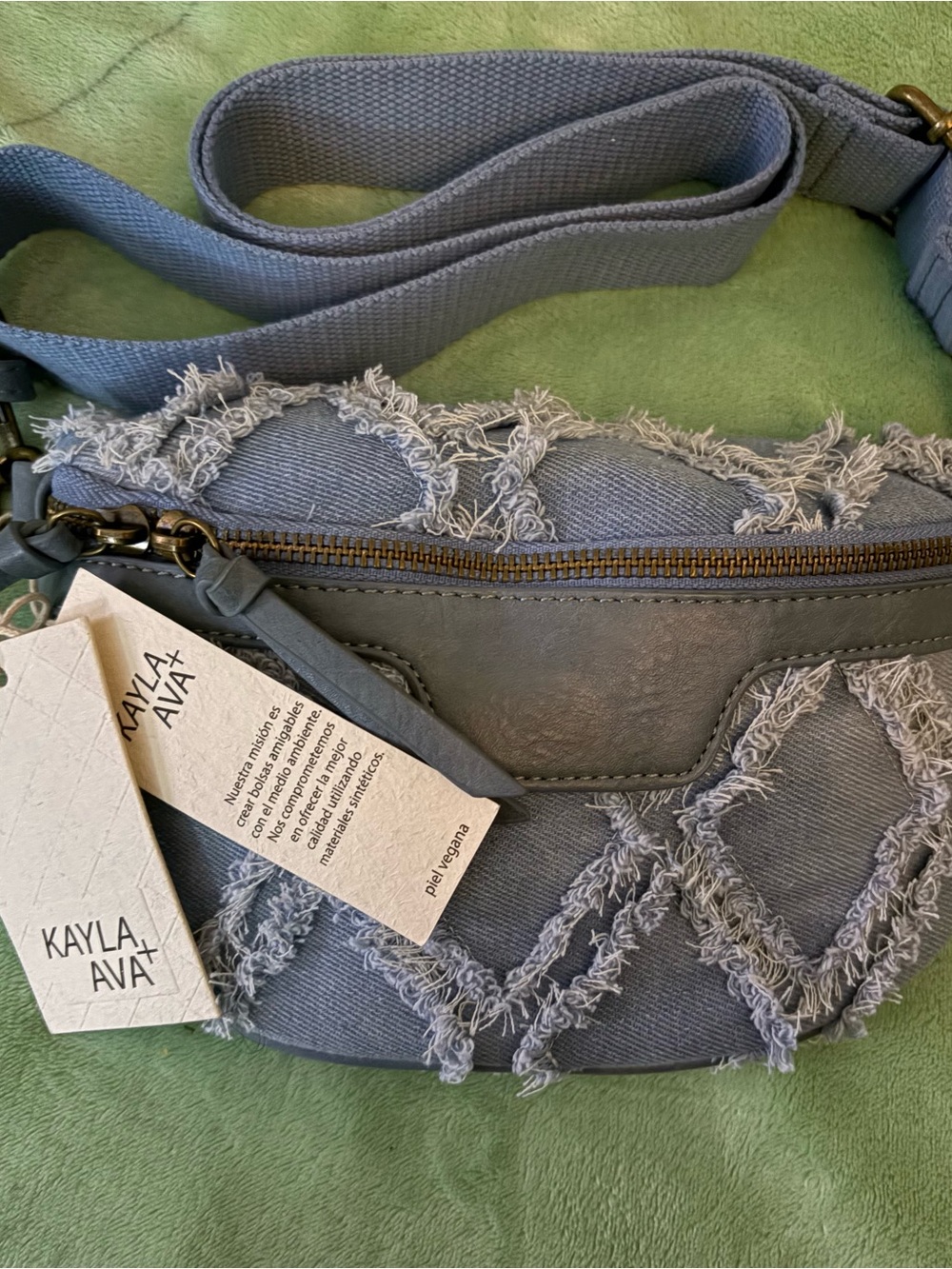 FASHION BAG - Textured Denim Fanny Pack Bag in Light Blue